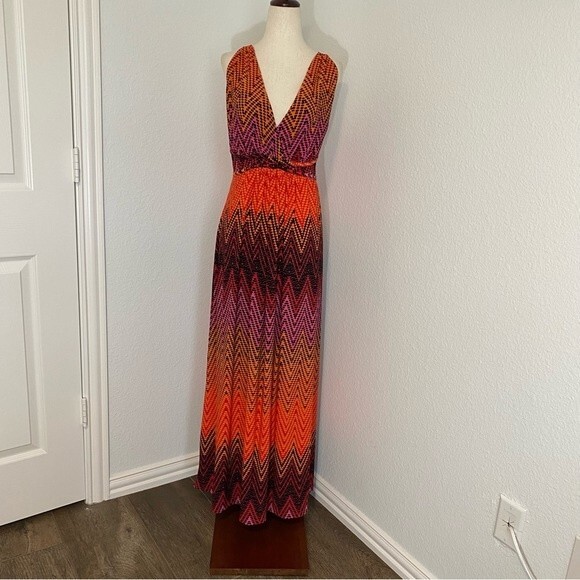 New Directions Maxi V Neck Sleeveless Empire Waist Sundress Cover Up Size L - Picture 2 of 12